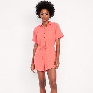 Old Navy NWT Women’s Petite XL Coral Crinkle Gauze Romper Waist Tie Pockets